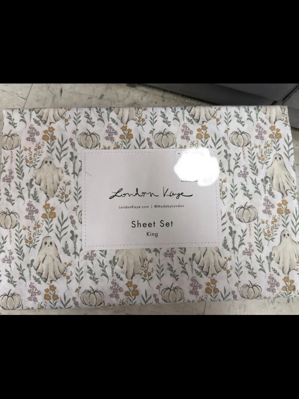King Sheet Set in White with Botanical & Ghost Print